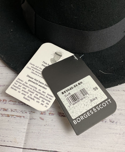 NWT Borges & Scott Black 100% Wool Felt Adjustable Hat - Size Small