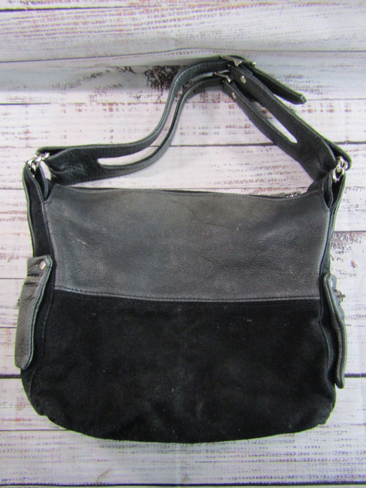 Guerin Women's Distressed Black Leather Shoulder Bag Made in Beverly Hills