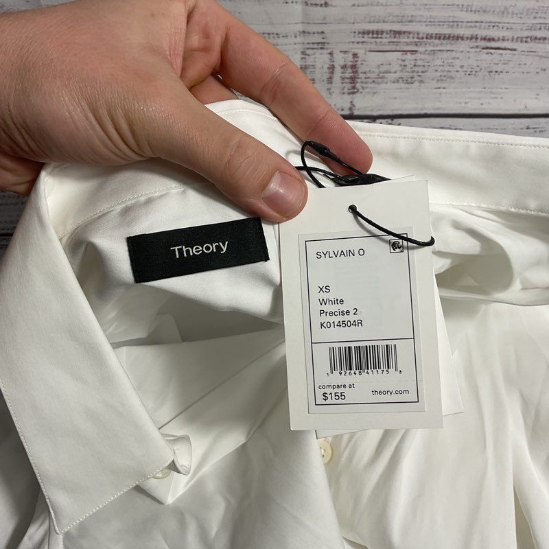 NWT Theory Sylvain White Full Button Cotton Blend Dress Shirt - Size XS