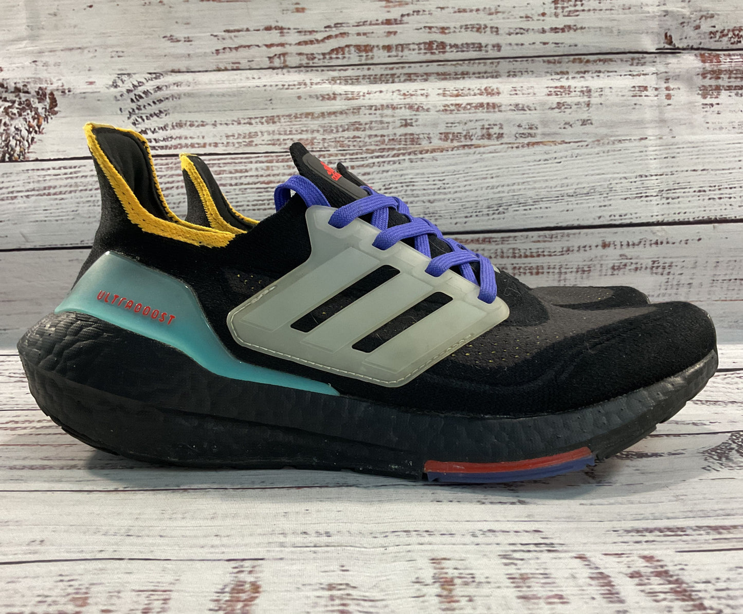 Adidas Ultraboost 21 J Black Pulse Aqua Boy's Sneakers Size 5.5 GX2561