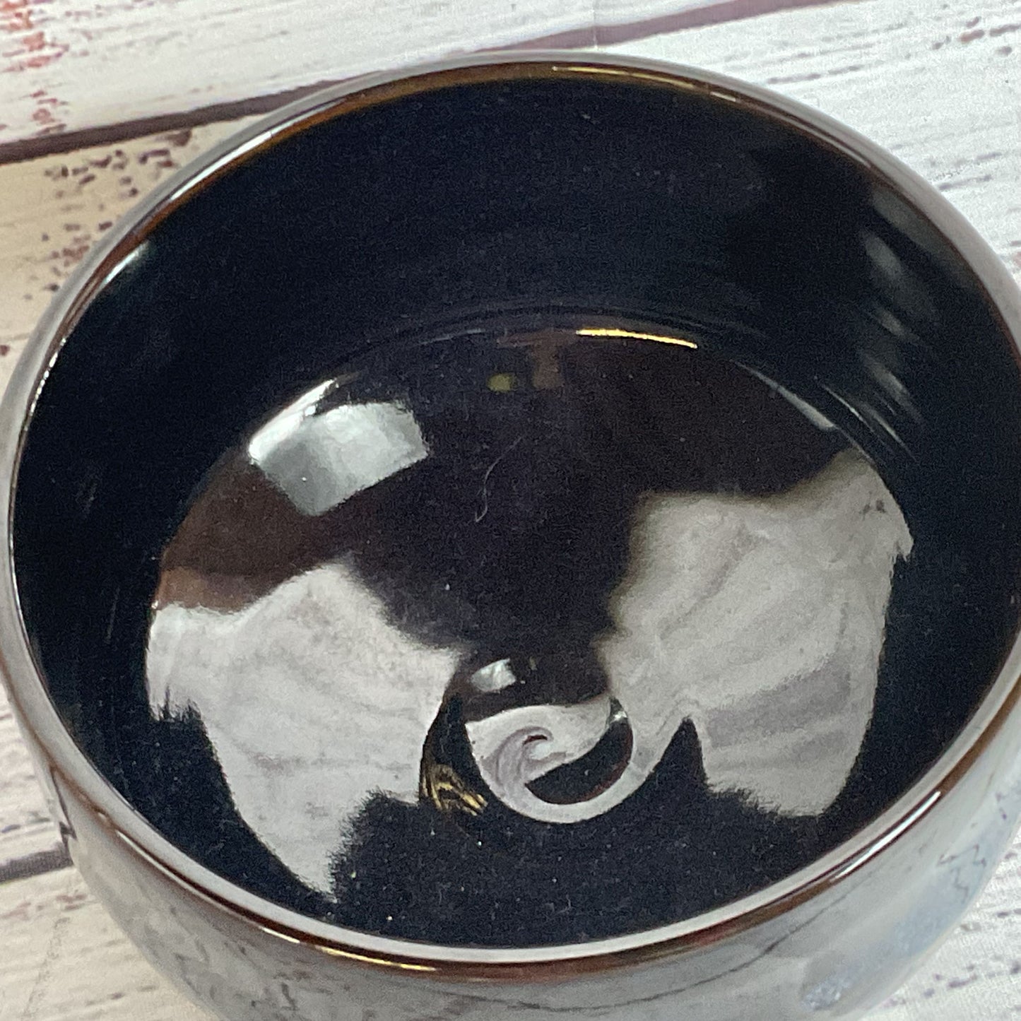 VTG. Signed Japanese Dark Brown & Blue Glazed Tea Bowl- 3"H X 4.5W