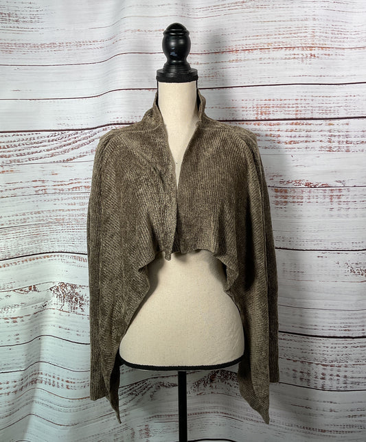 Citron Asymmetrical Cardigan Sweater Open Front Khaki Brown Women's - Size Small