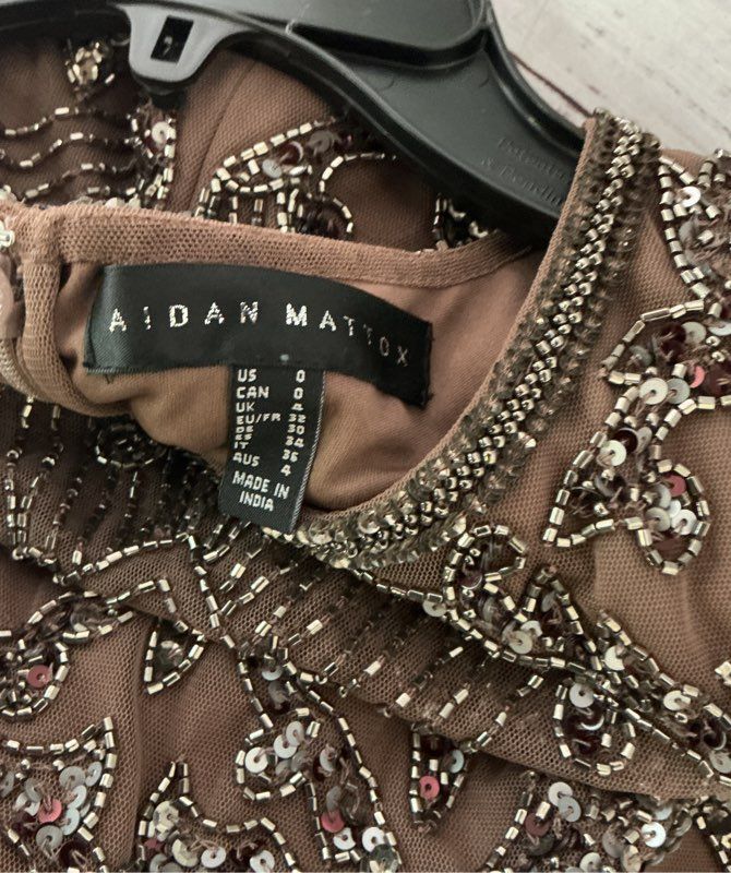 NWT Aidan Mattox Sleeveless Beaded Cocktail Dress in Brown Size 0 Retail $365