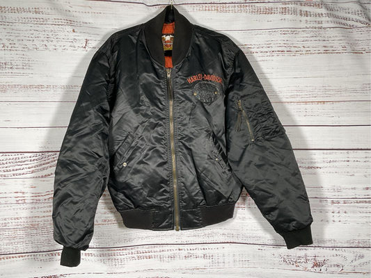 HARLEY DAVIDSON Harley Ownders Group Men's Black Satin Bomber Jacket- SZ L