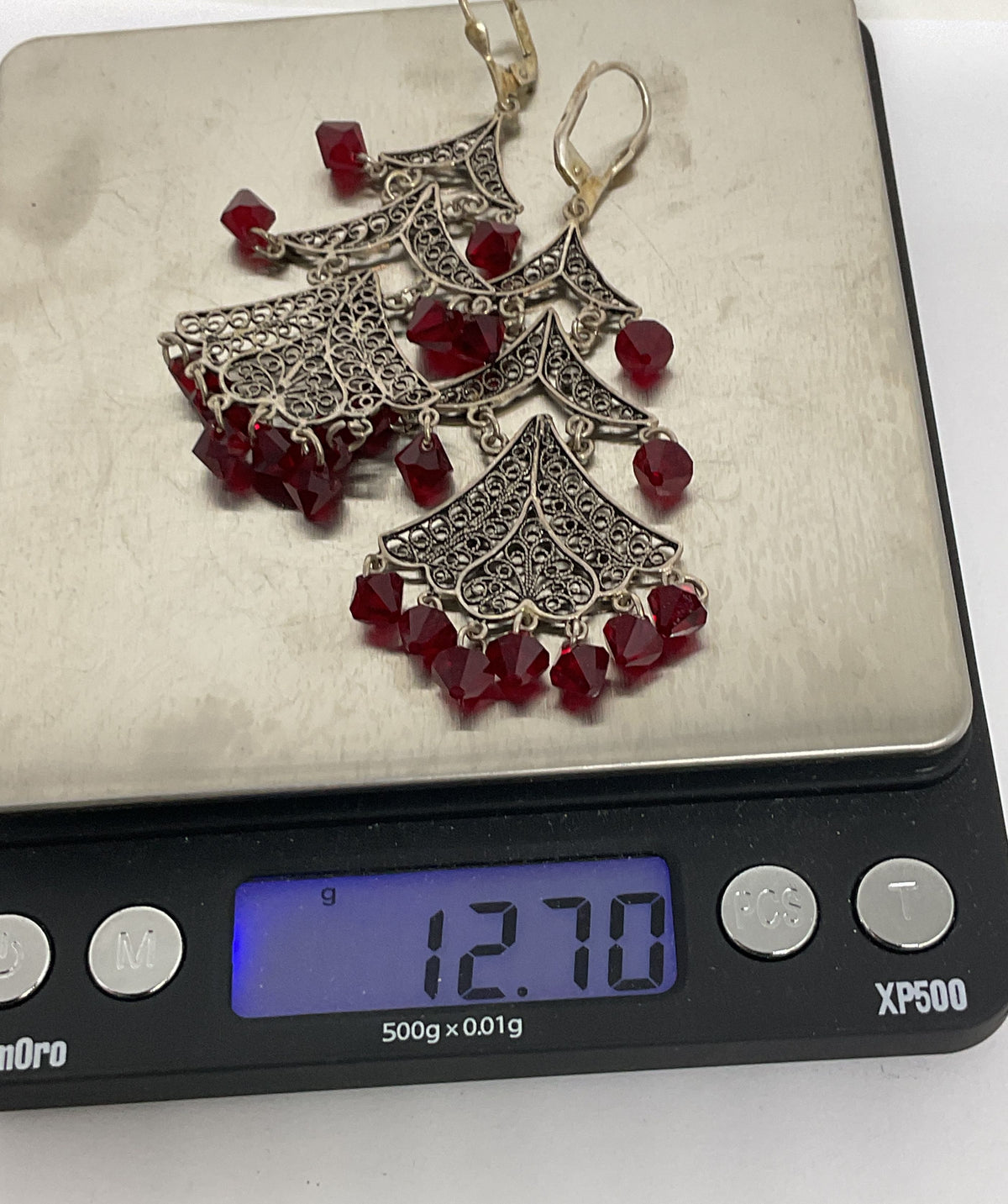 Sterling Silver Vintage Filigree Drop Earrings with Res Stones