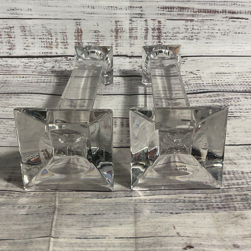 Set of 2 Villeroy & Boch Lead Crystal Square Cut 8" Candlestick Candle Holders