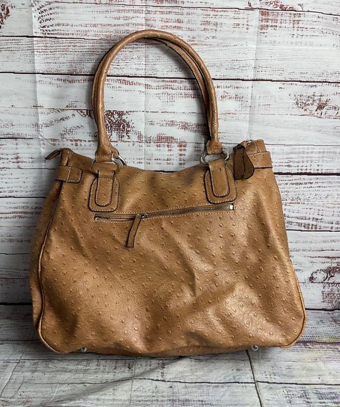 Guess Vintage Faux Leather Ostrich Embossed Shoulder Bag Brown