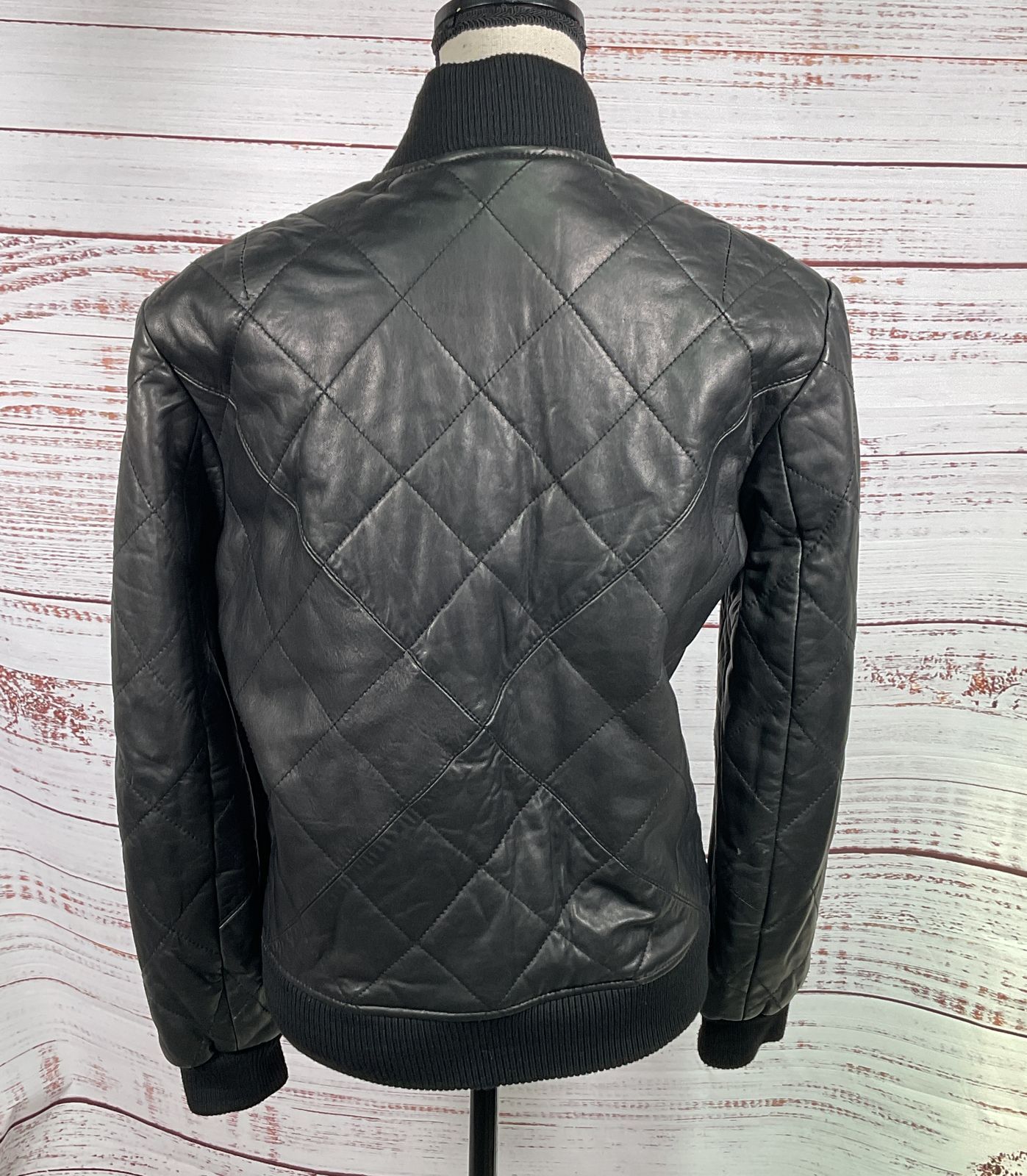 Rock & Republic Quilted Leather Bomber Jacket Black S
