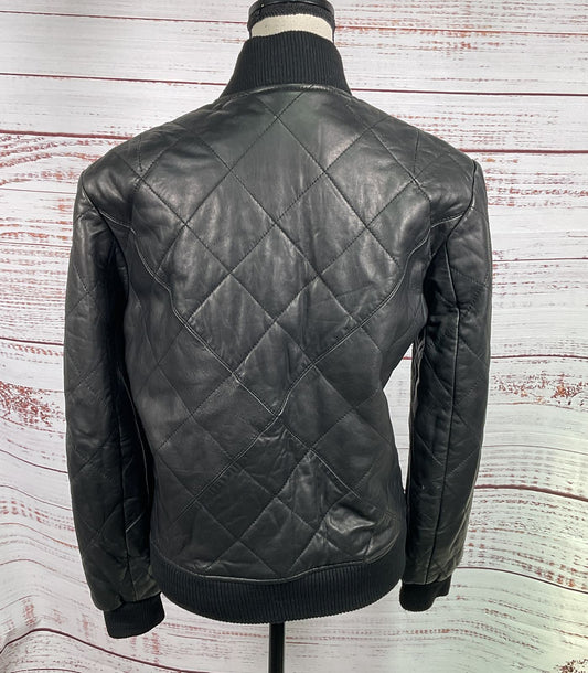 Rock & Republic Quilted Leather Bomber Jacket Black S
