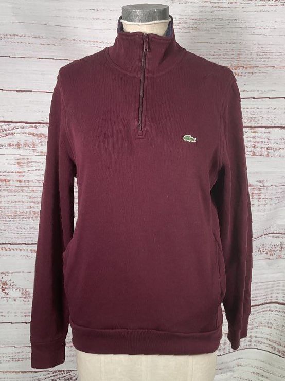 Lacoste Zipped High Neck Cotton Sweater Burgundy L