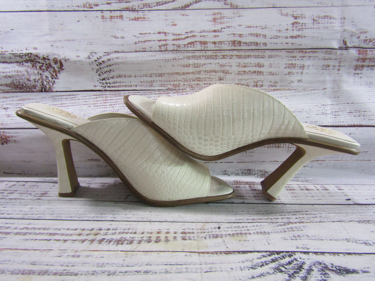 Vince Camuto Mershid Women's Swan White Croc Embossed Leather Mule Sandals 10