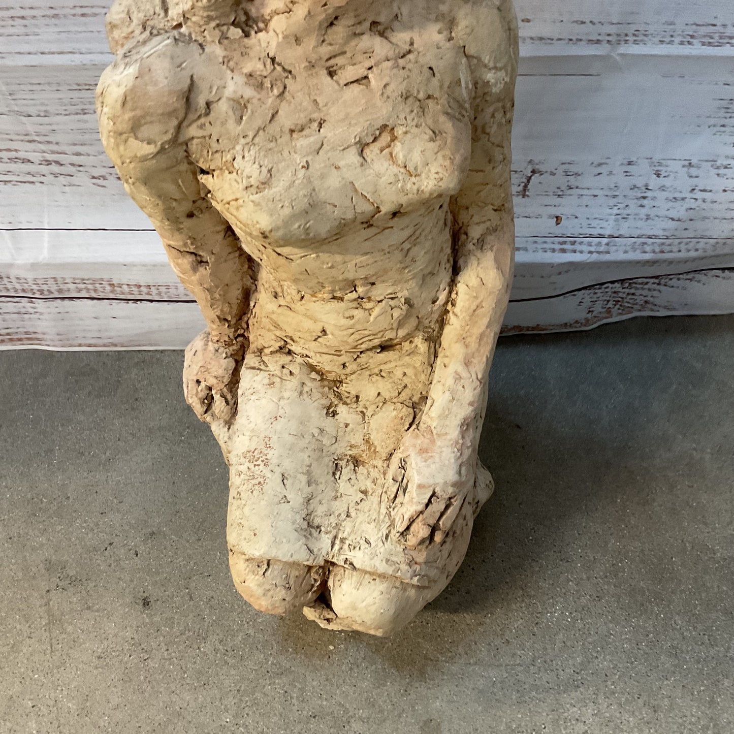 VTG. 1965 Signed Terracotta Clay Sculpture of Young Woman- 29"