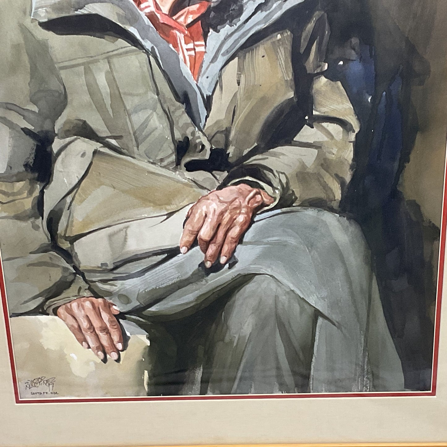 Signed VICTOR MARTINEZ (Peruvian/American, b. 1932) Pensive Old Man 37.5"X29.5"