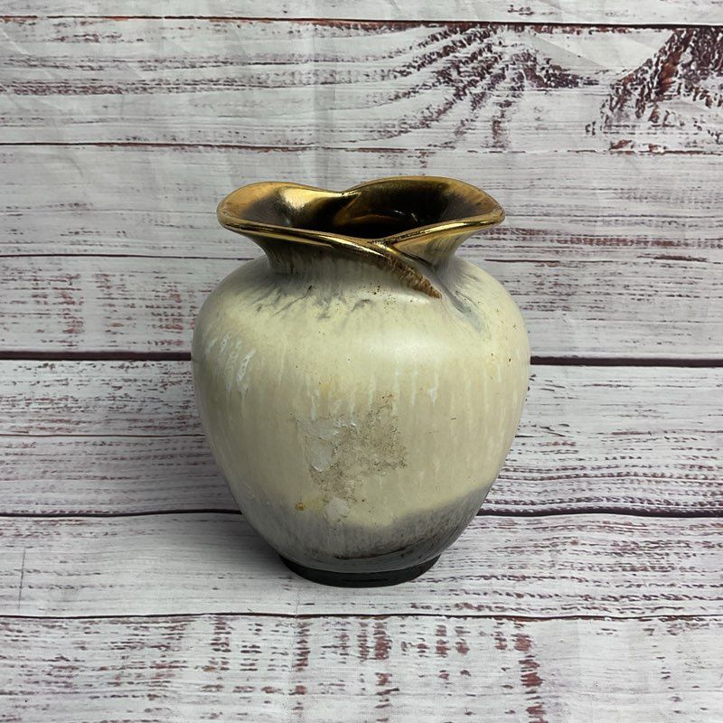 Carstens Tonnieshof Vintage Gold Trim Ecru Off White & Brown 5" West German Vase