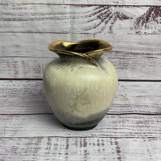 Carstens Tonnieshof Vintage Gold Trim Ecru Off White & Brown 5" West German Vase