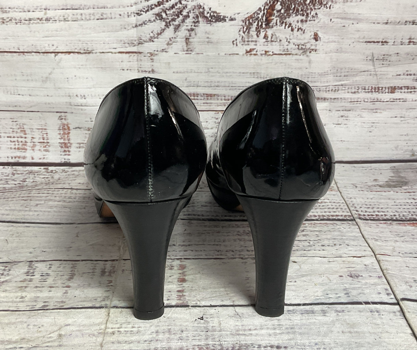 Stuart Weitzman Overit Patent Leather Peep-Toe Heels Black 8.5