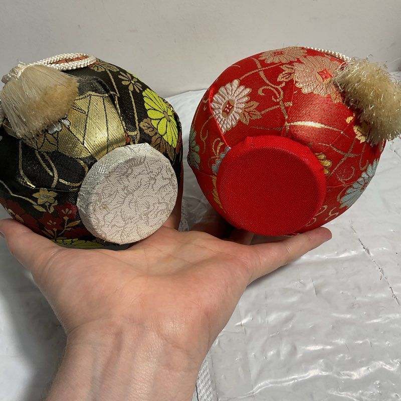 VTG. Japanese Hime Daruma Roly Poly Wedding Dolls Set of 2 6"