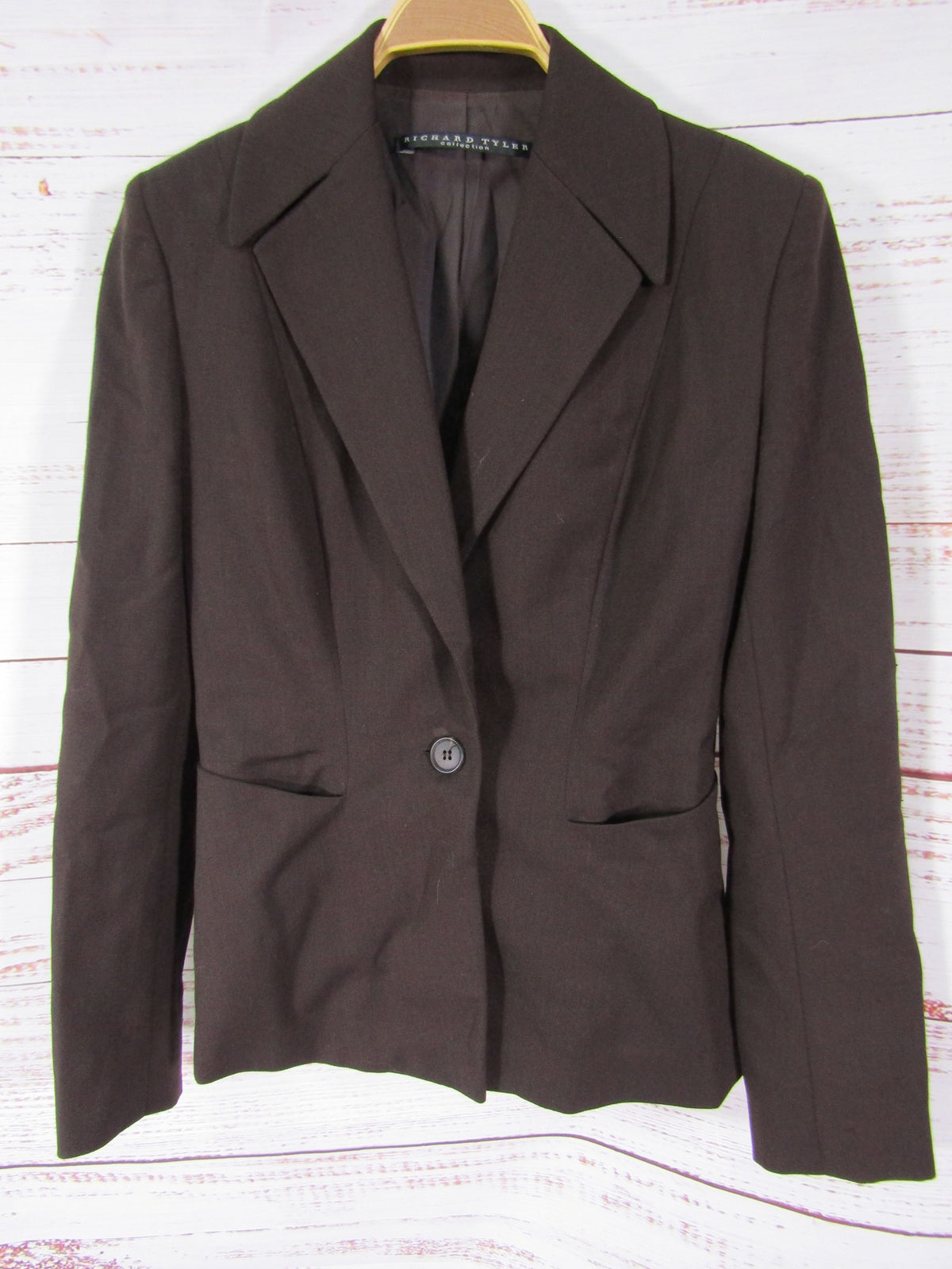 Vintage 1990's Richard Tyler Women's Brown Single Button Blazer Jacket Size S