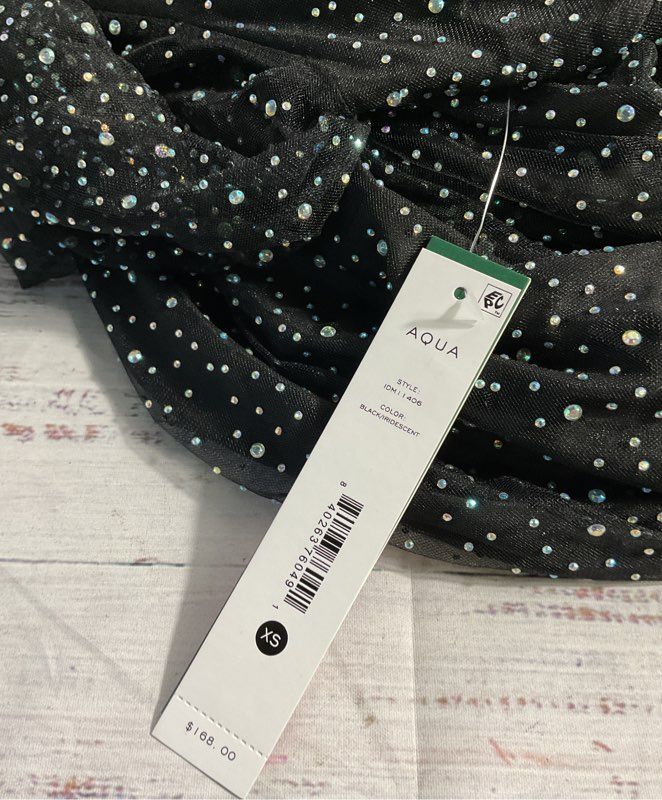 NEW Aqua X Wicked Embellished Twist Maxi Dress Size XS In Black Rhinestones