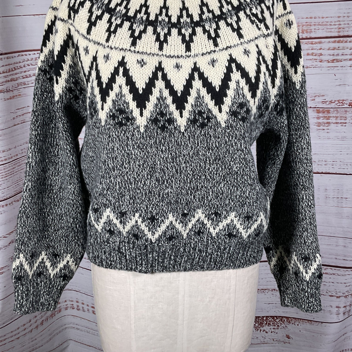 MNG Women's Gray Black White Pullover Knit Sweater- SZ L