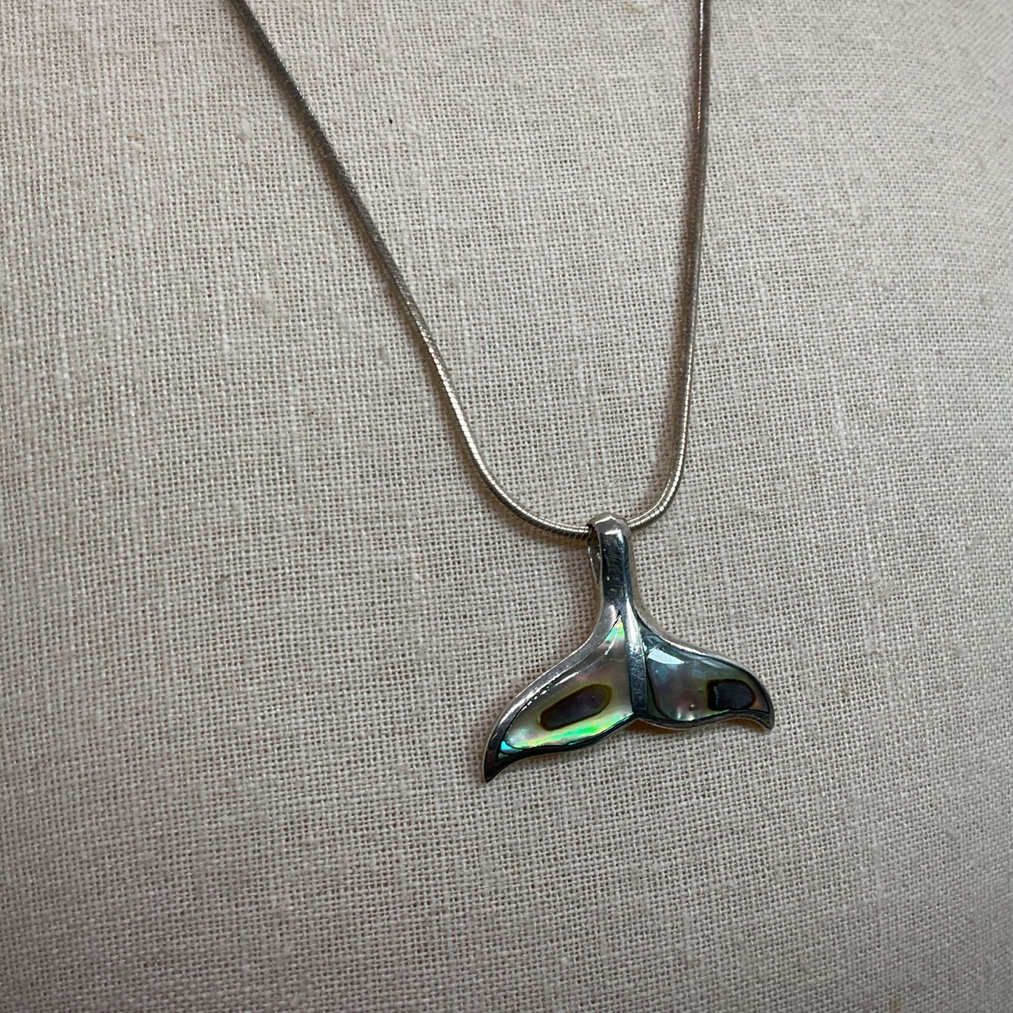 Sterling Silver & Abalone Shark Tail Pendant 22" Chain Necklace- 9.68