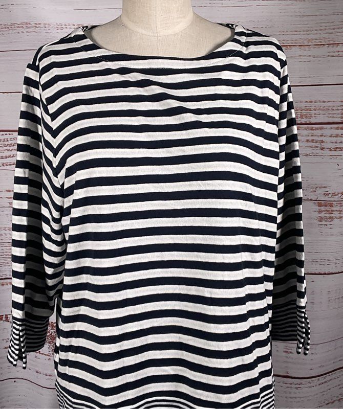 J. Jill Striped Boat Neck Long Sleeve Top Navy Cream XL