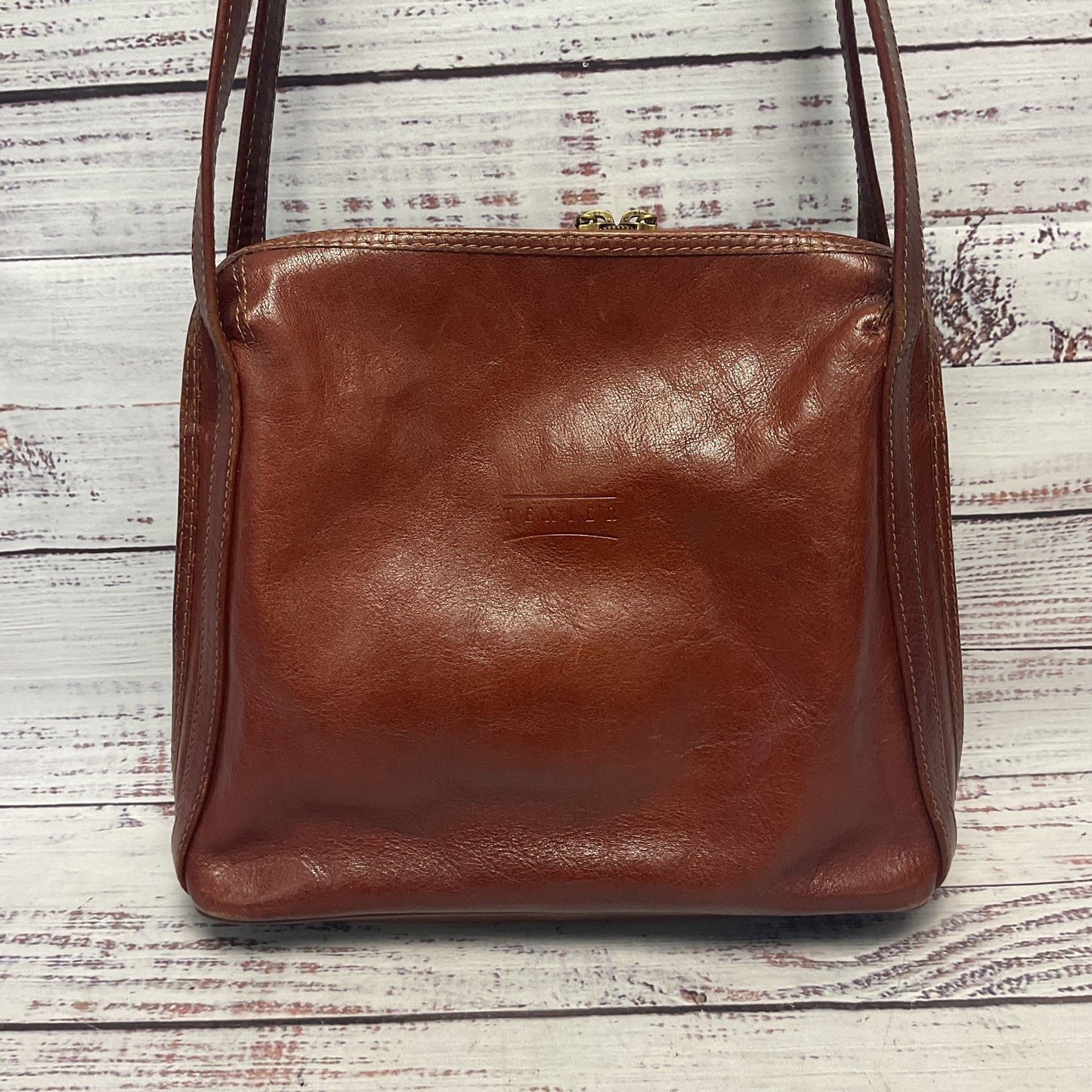 Texier Brown Leather Shoulder Bag 10"x3.5"x8"