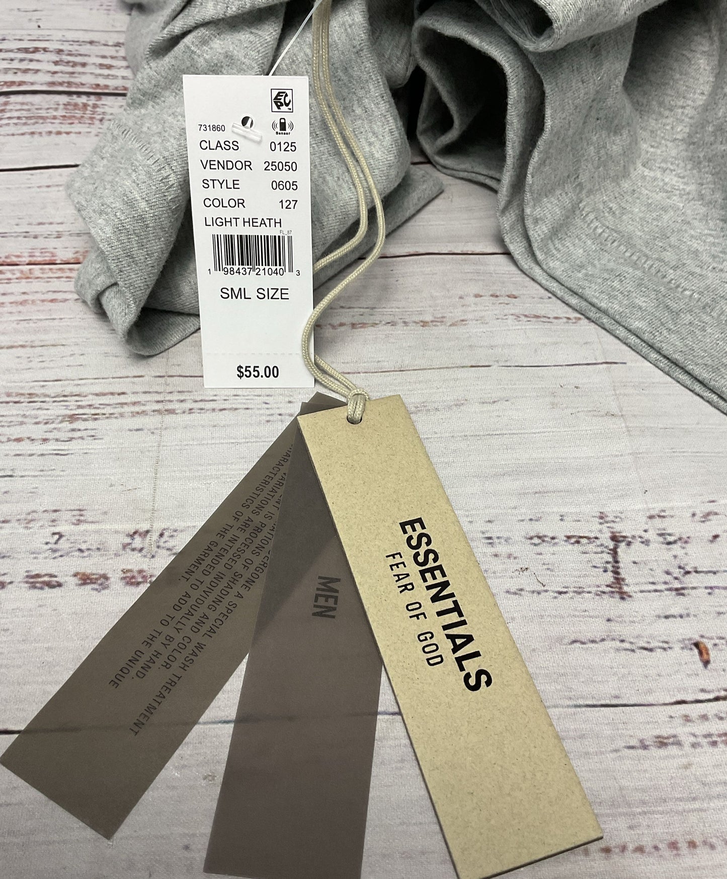 Fear of God FOG Essentials Heather Grey Short Sleeve Crew Neck T-shirt Sz S New