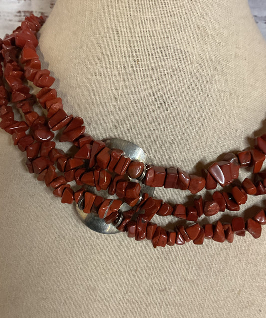 Red Jasper Beaded Sterling Silver Vintage Necklace Choker