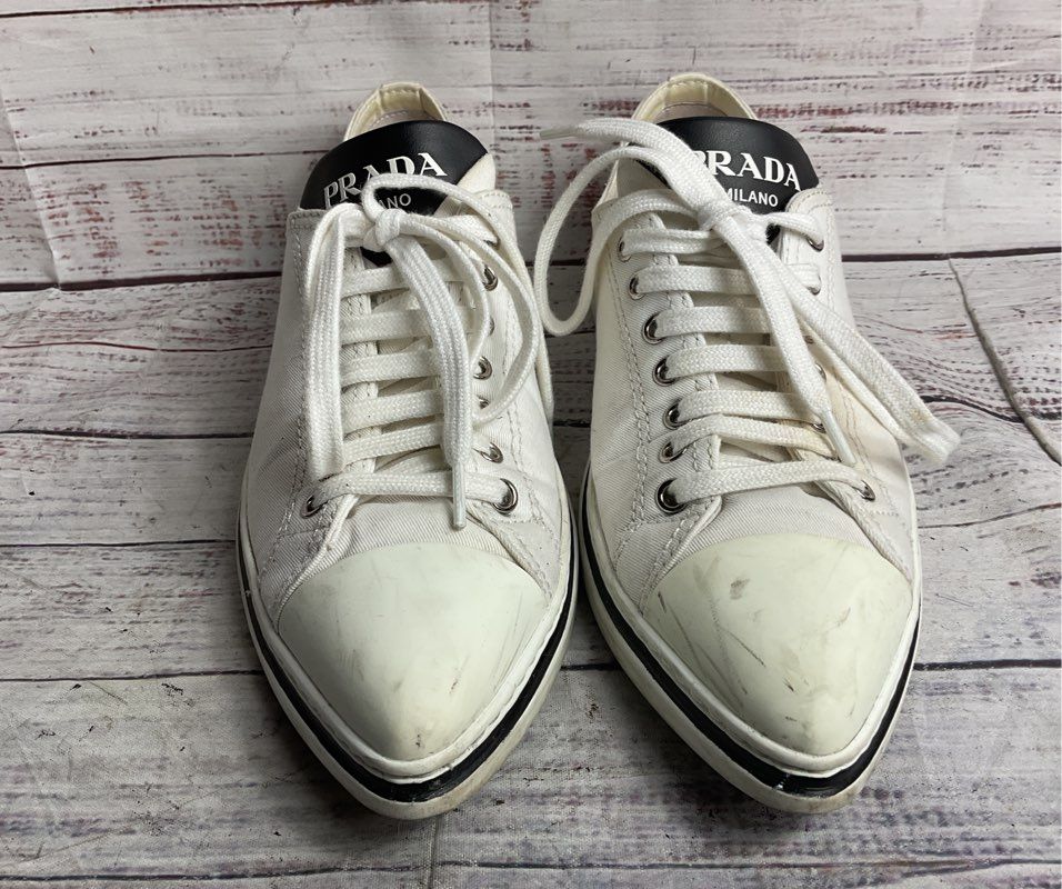Prada Canvas Pointed Toe Sneakers White 36