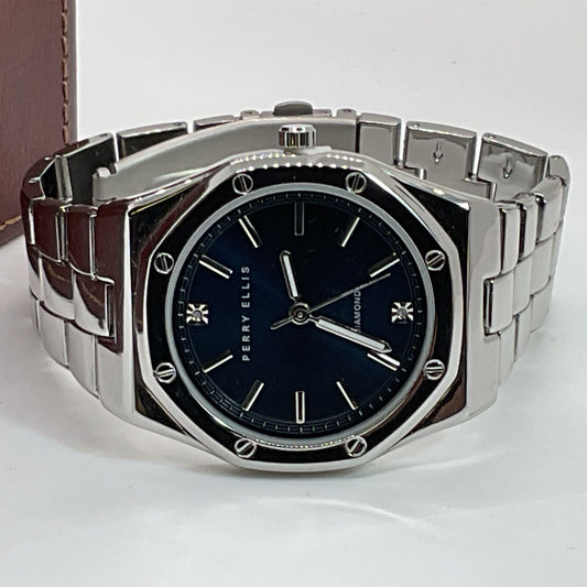 NOB PERRY ELLIS Ultra Thin Diamond Accent Men's Stainless Watch- 7.75"