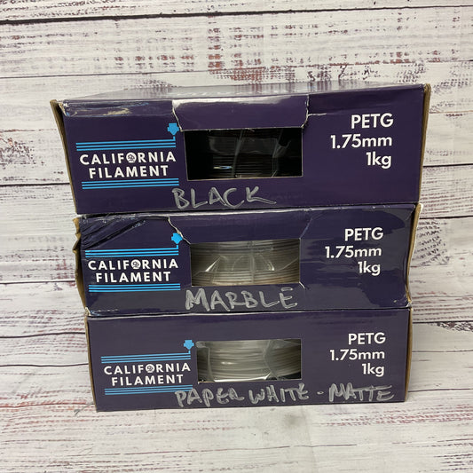 California Filament PETG 1.75mm 1Kg lot of 3 Black Marble Paper White 3Kg Total