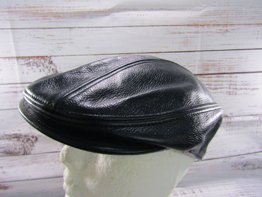 Goorin Bros Chandler Fields Men's Navy Blue Leather Newsboy Cabbie Flat Cap