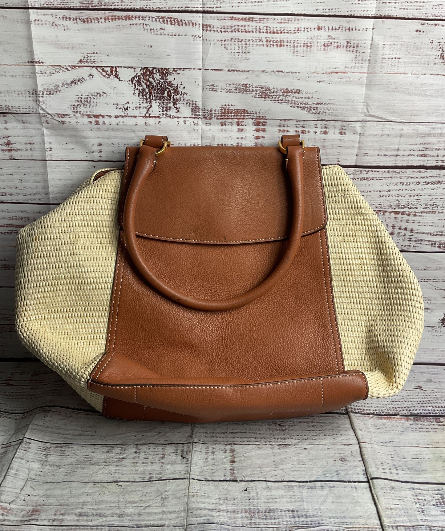 Tory Burch Half-Moon Straw Tote Bag Brown