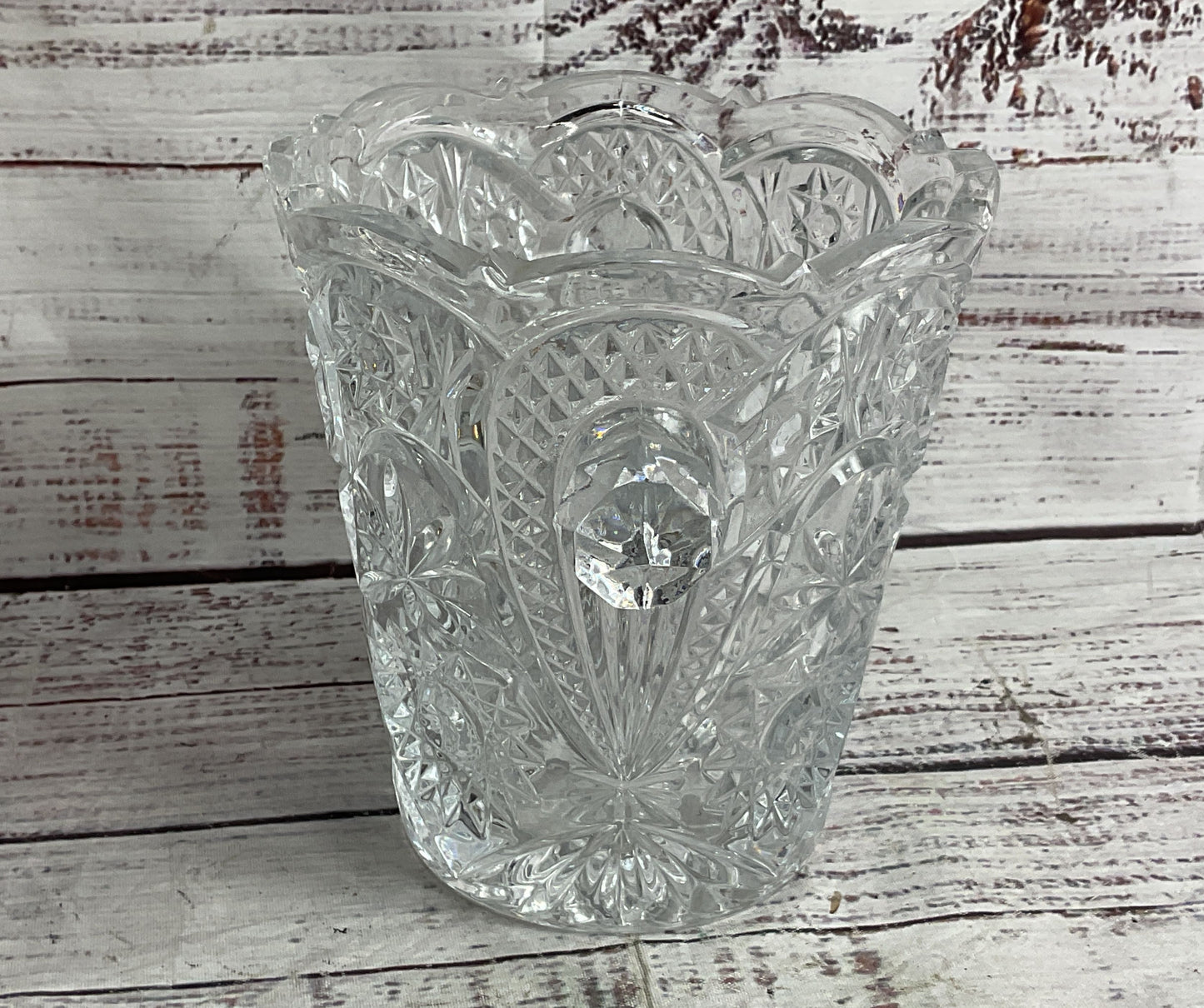 Vintage Cut Glass 5.5" Czechoslovakia Ice Bucket Clear