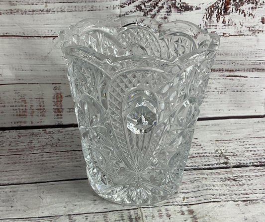 Vintage Cut Glass 5.5" Czechoslovakia Ice Bucket Clear