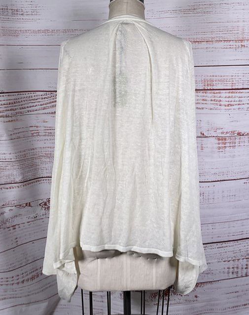 MaxStudio Linen Blend Open Front Batwing Cardigan Cream M-L