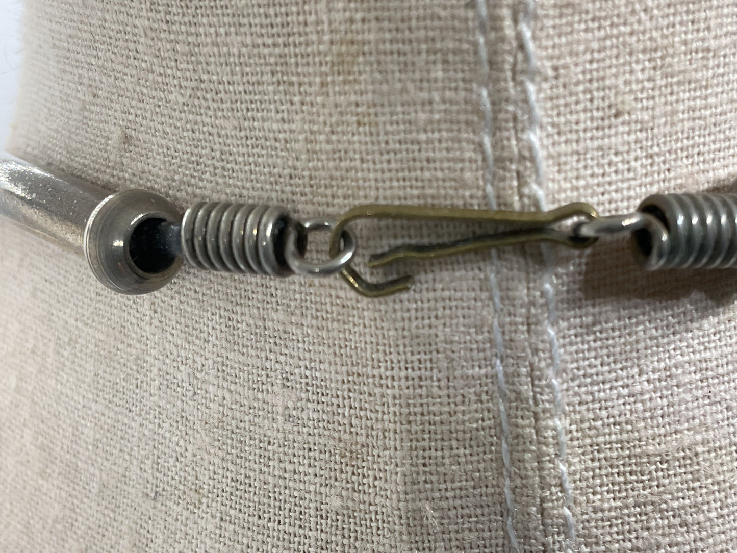 VTG. 70s Bar and Bead Stainless Steel and Brass Necklace- 16"