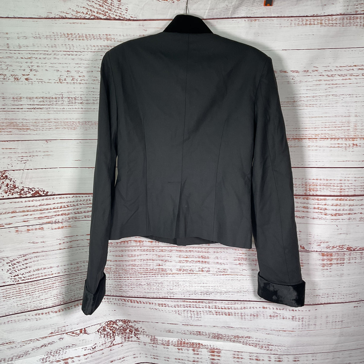 Salt Murphy Leonard Black Blazer Silk Velvet Cuff Accent Jacket - Size 38 New