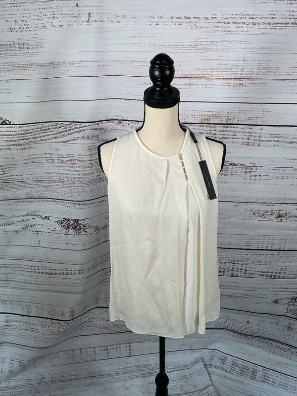 NWT Elie Tahari Isadora White Sleeveless Pearl Blouse Women's Size S