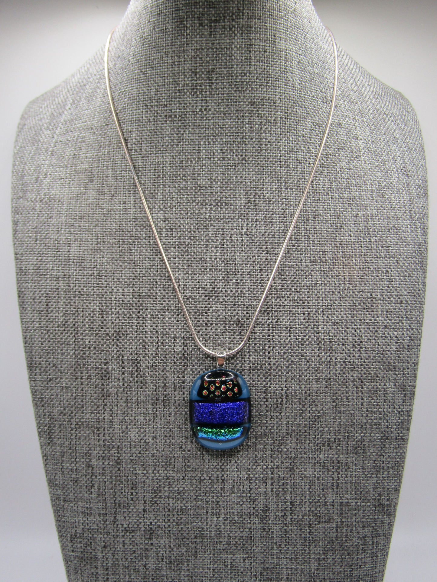 Vintage Artisan Handcrafted Dichroic Glass Pendant Sterling Silver Necklace