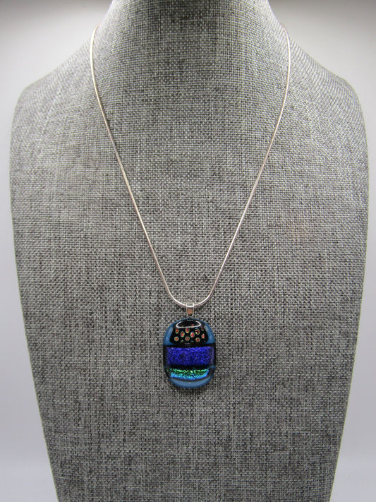 Vintage Artisan Handcrafted Dichroic Glass Pendant Sterling Silver Necklace
