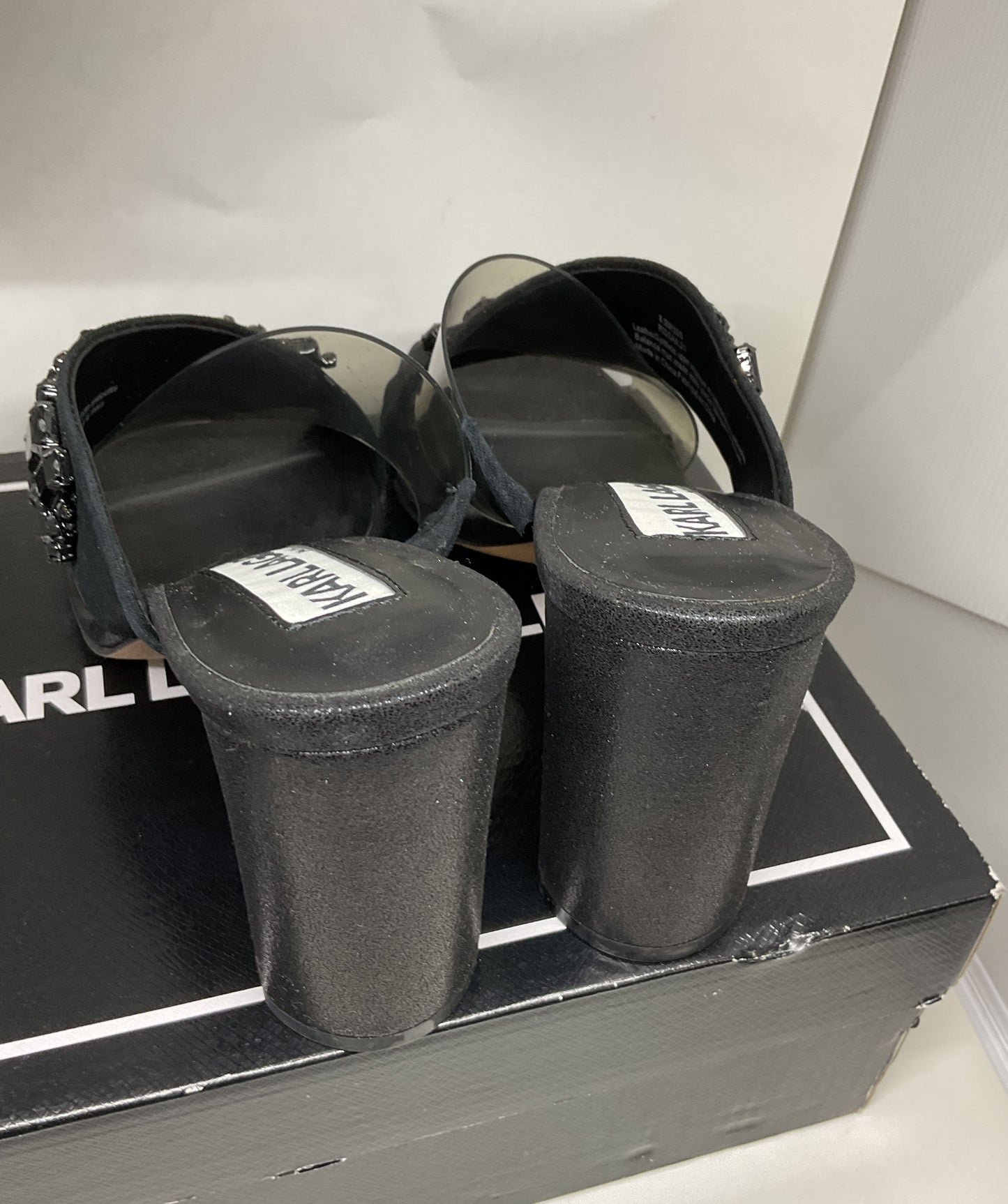 Karl Lagerfeld Rissa Black Slide Heels Sandal Women 9 Beaded