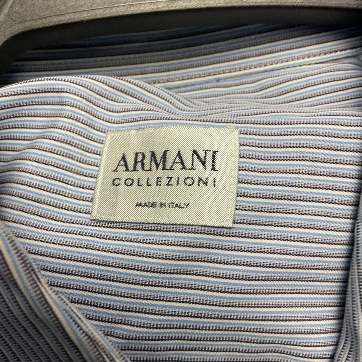Armani Collezioni Blue Black White Stripe Button up Dress Shirt 16.5 42 L