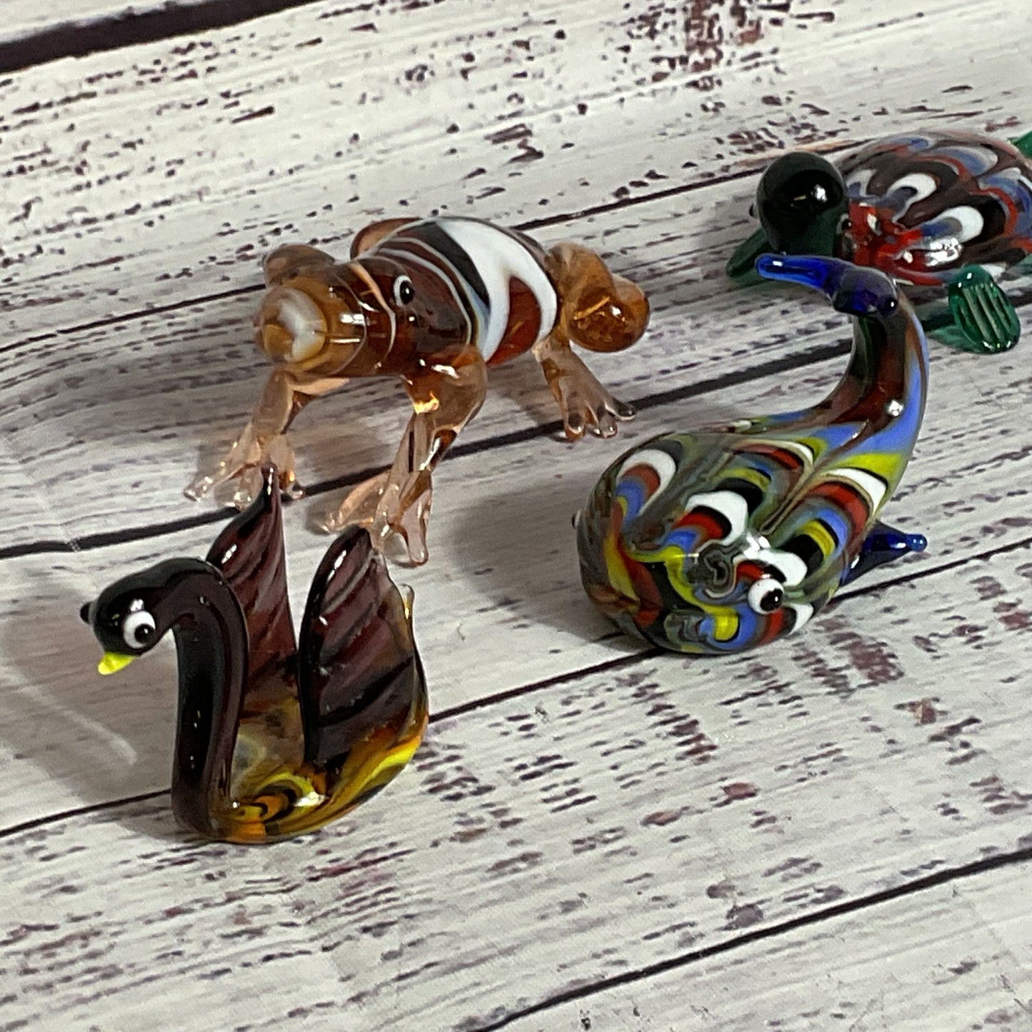 Set of 4 VTG. Murano Style Art Glass Frog, Swan, Whale, Turtle Figurines