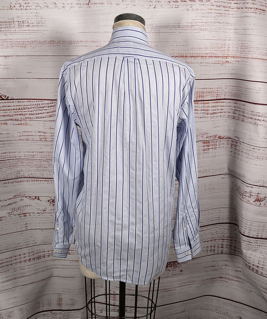 Burberry Striped Long Sleeve Dress Shirt Blue S