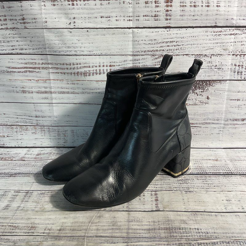 Coach Nala Black Leather Bootie Heeled Side Zip Women's Shoe 8.5