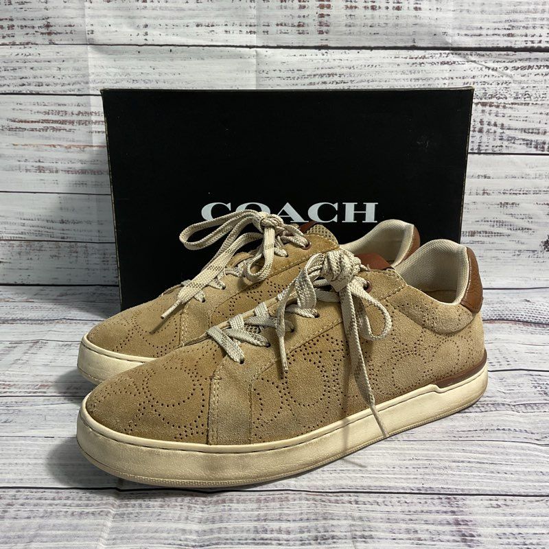 Coach Clip Perforated Khaki Sneakers Men's 8.5 in OG Box