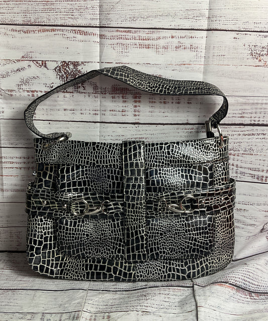 Charlie Lapson Leather Crocodile Embossed Shoulder Bag Black