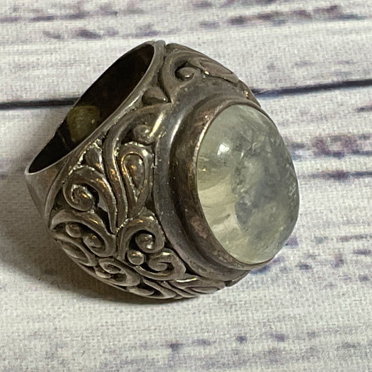 VTG./ANTIQUE Sterling Silver & Cabochon Moonstone 1" Wide SZ 5.75 Ring- 15.86g